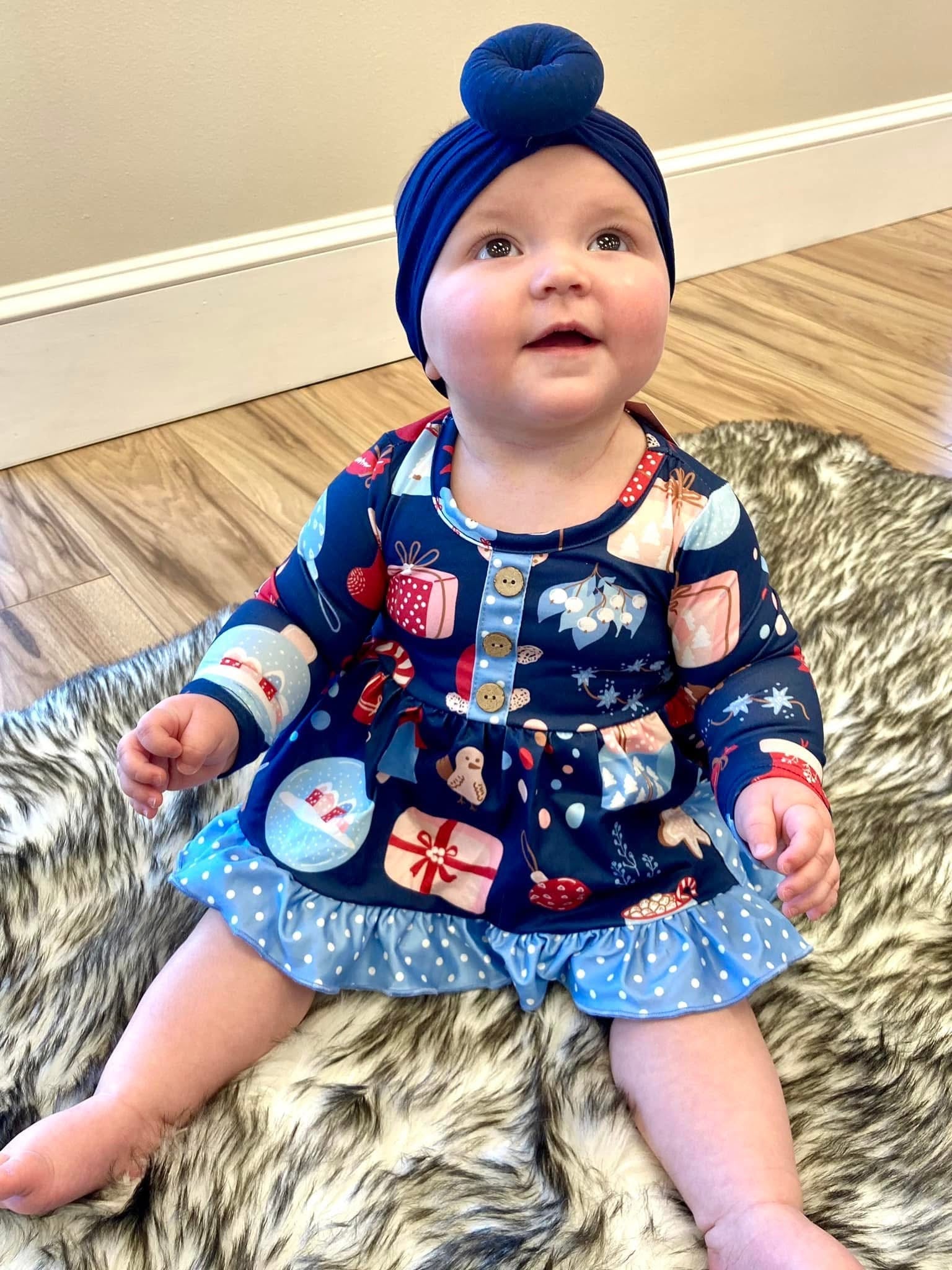 Girls Blue Christmas Bubble Dress 6-12 Months Girls Blue Christmas Bubble Dress 6-12 Months