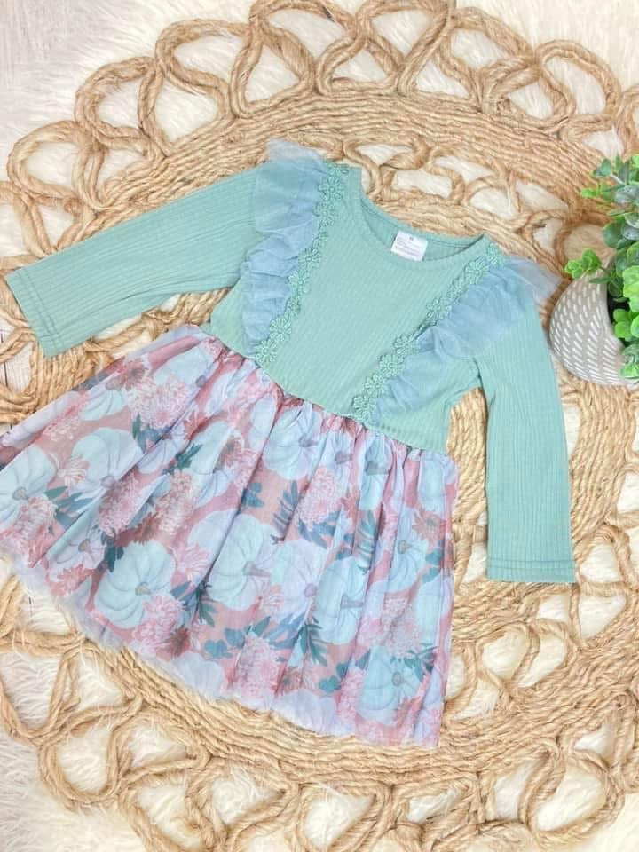 princess polly baby blue dress SHEIN Priv Blue & Green Color Block Floral Print Square Neckline Bubble  Sleeves Ruched Waist Cup Chest Long Dress For Women