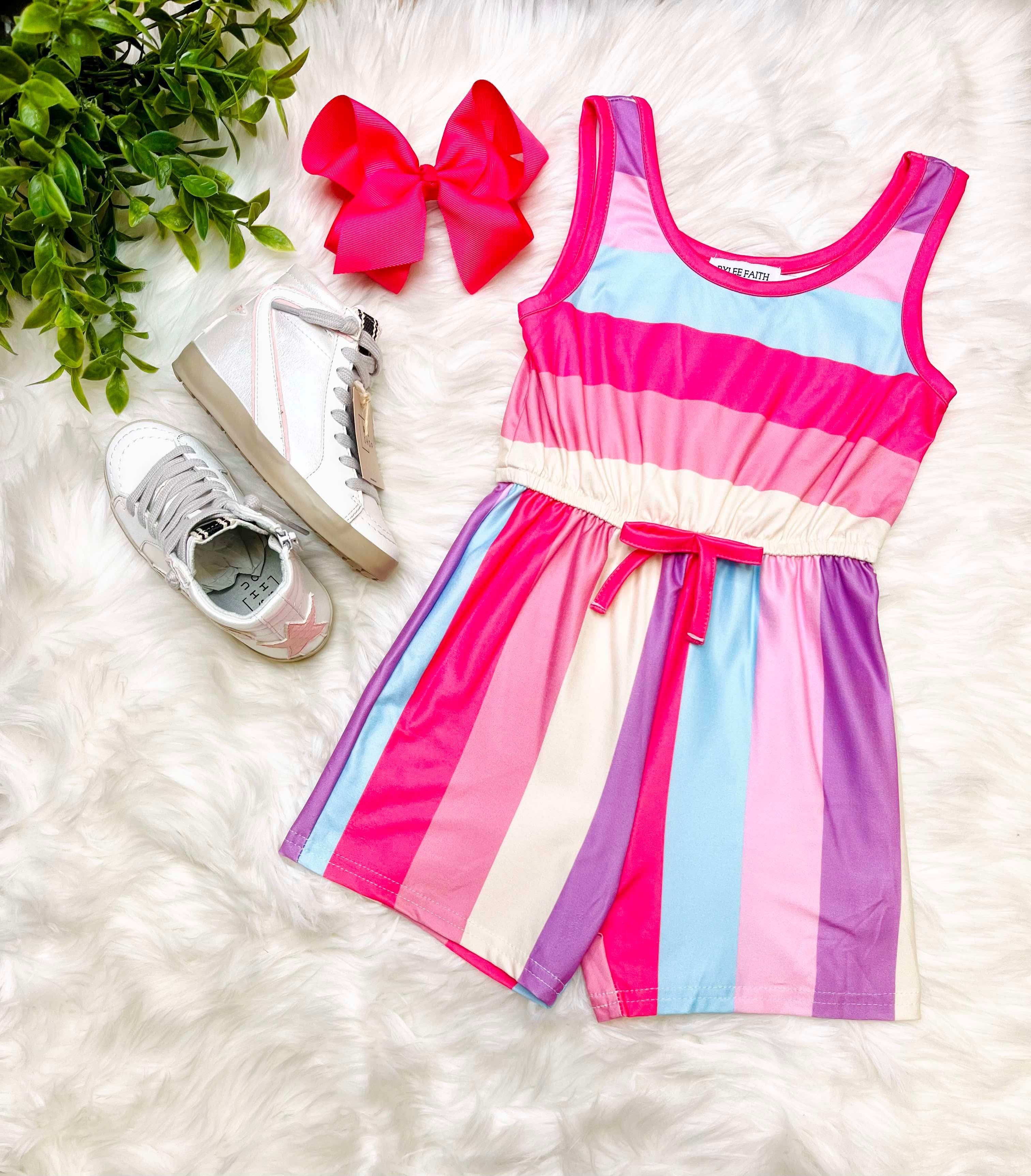 Girls Rainbow Stripe Romper