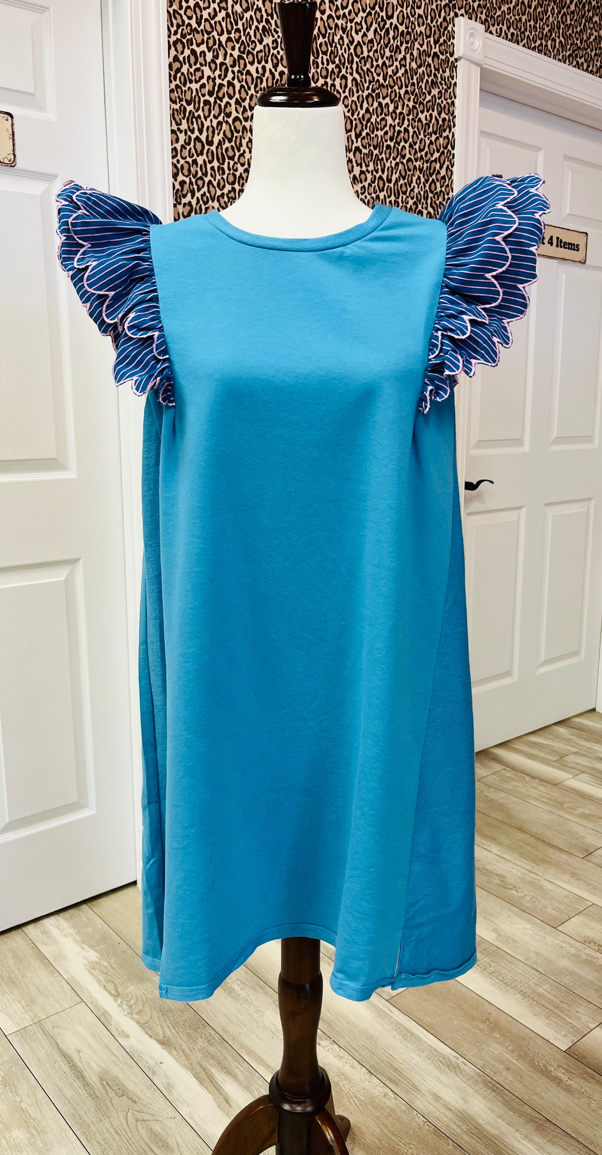 Women’s Umgee Blue & Pink Ruffle Sleeve Dress