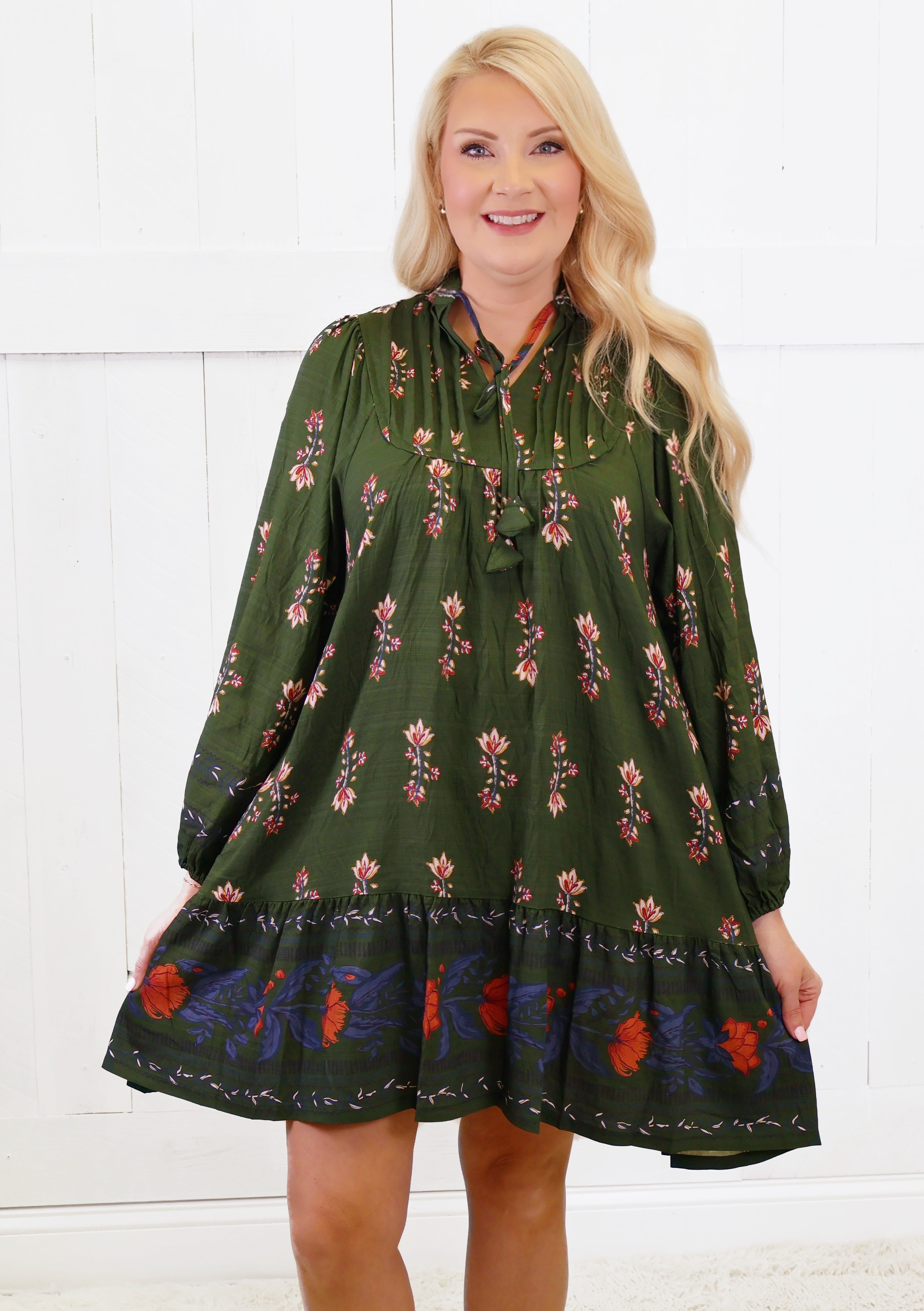 Women's Forest Green Floral Dress FW