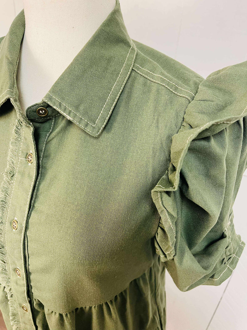 Women’s GiGiO Olive Denim Button Dress