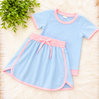 Girl’s Blue and Pink Skort Outfit Set