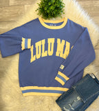 Women’s LuLu Mac Blue & Butter Yellow Striped Ribbed Trim Sweatshirt