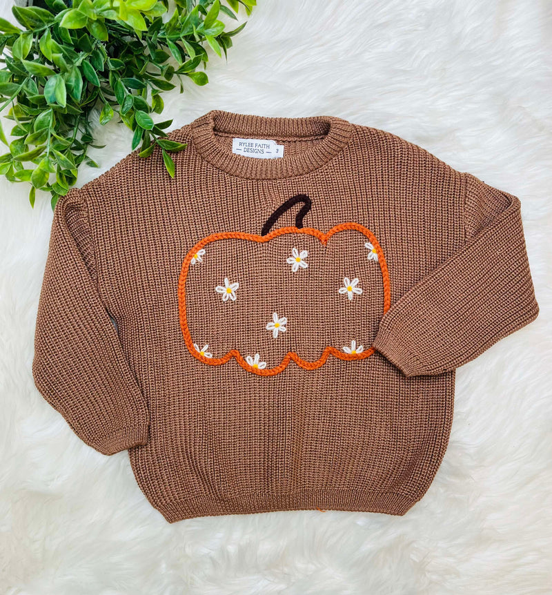 Girls Pumpkin Knit Sweater Top