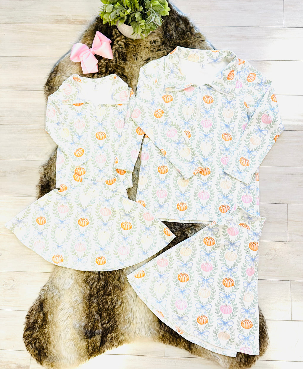 Girl’s Pastel Pumpkin & Bow Zip Up Outfit