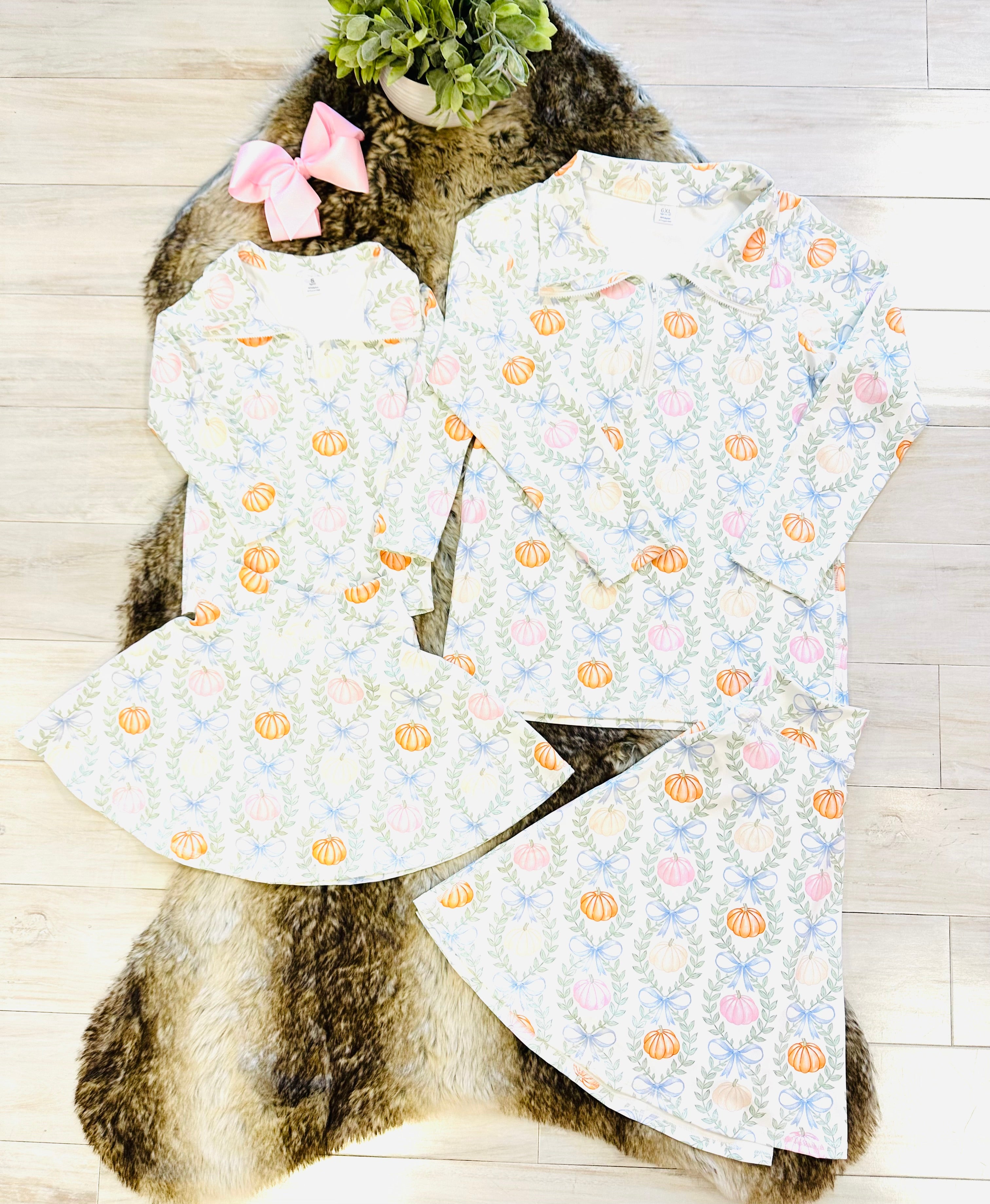 Girl’s Pastel Pumpkin & Bow Zip Up Outfit
