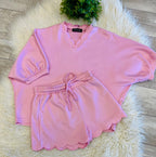 Women’s Evermmee Scallop Detail Baby Pink Short Set