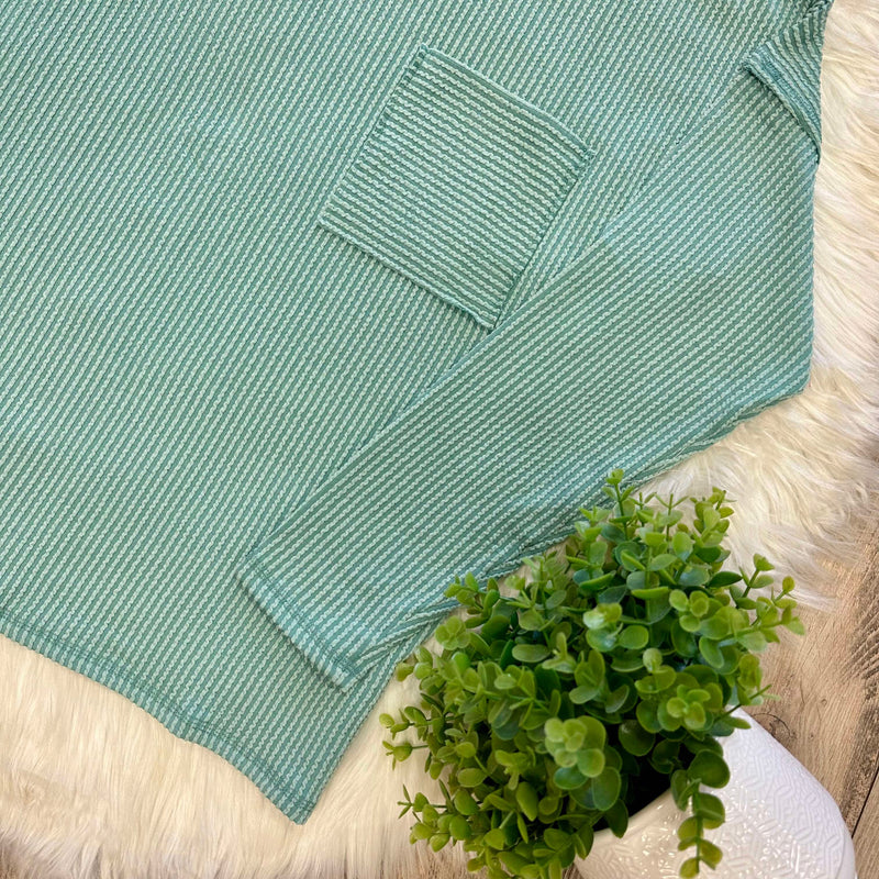 Zenana Curvy Ribbed Raw Edge Top Light Jade