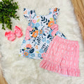 Girl’s Floral Bow Short Outfit Set