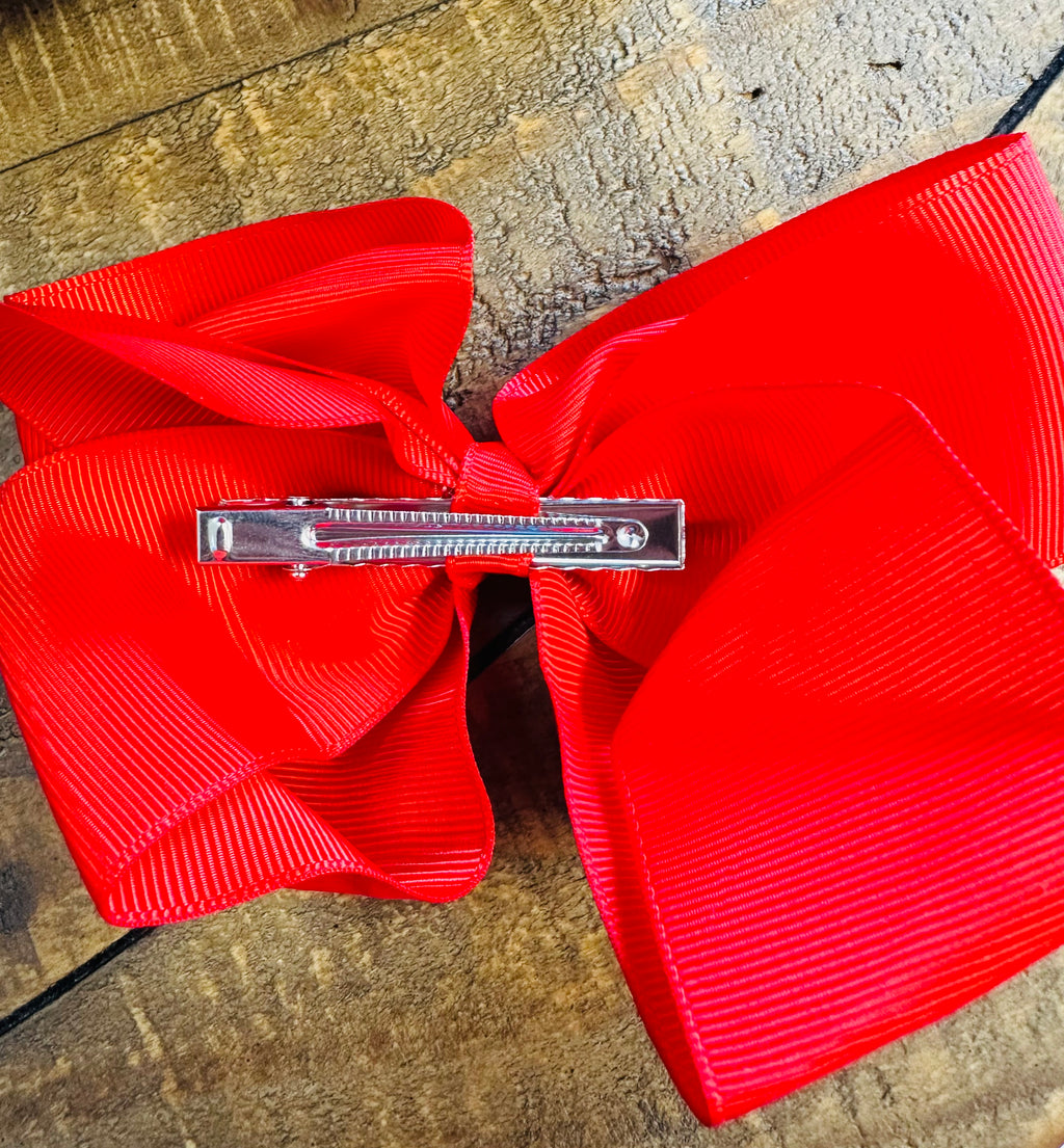 Hair Bow 6” Alligator Clip - Red