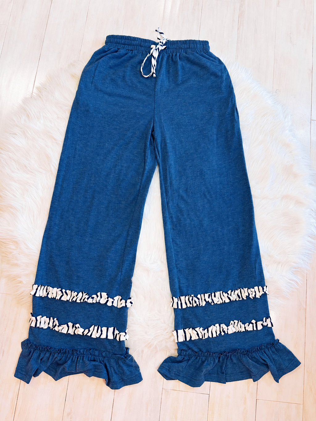 Women’s Evermmee Navy Striped Ruffle Set - Loose Fit