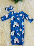 Girls Purple Floral Baby Gown with Matching Headband