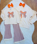 Girls Plaid Fall Bow Flare Pants Outfit