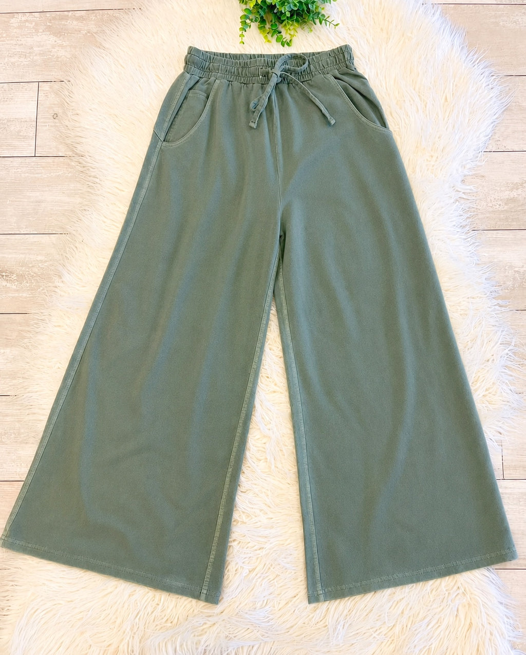 Women’s Zenana Army Green French Terry Enzyme Washed Pants