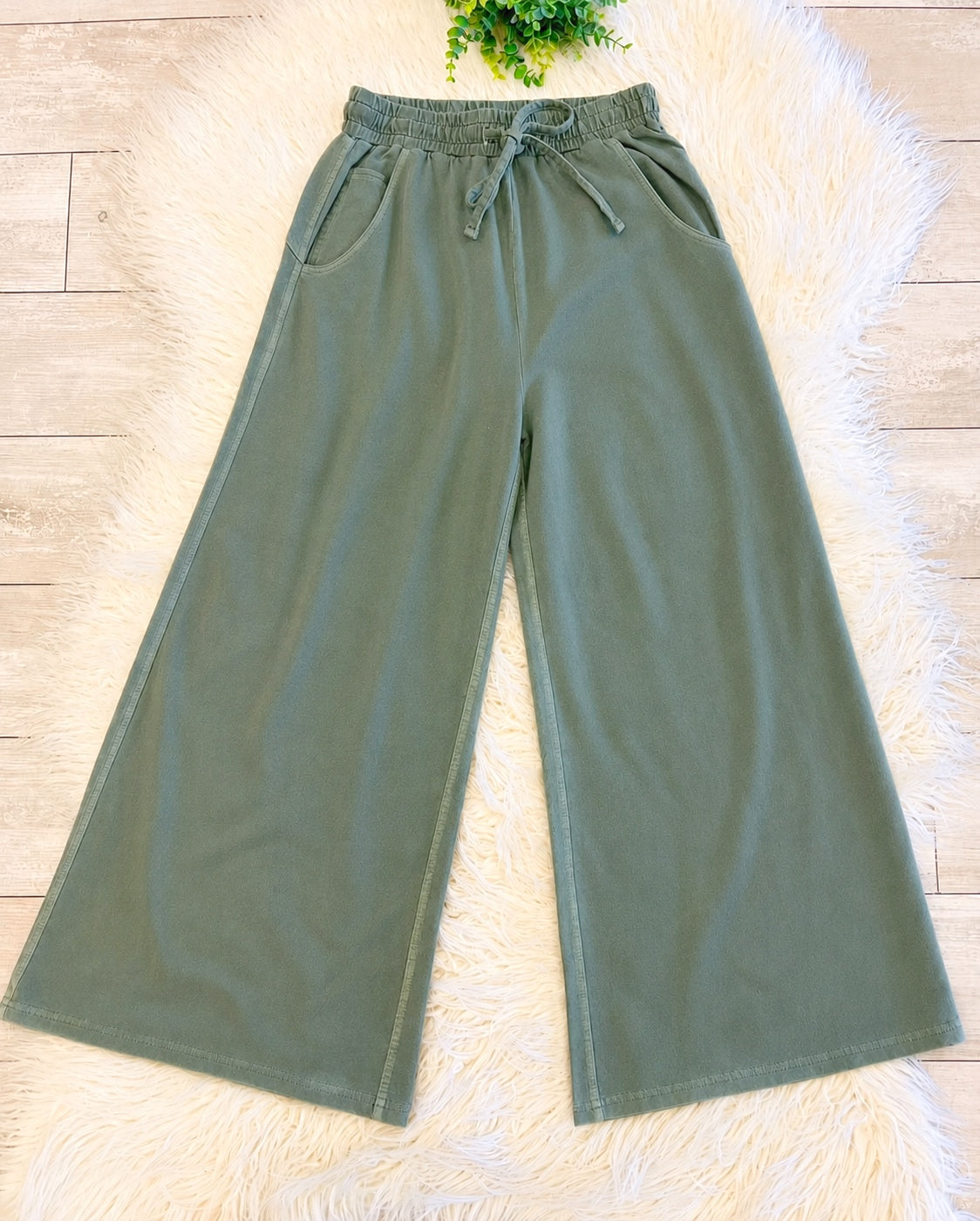 Women’s Zenana Army Green French Terry Enzyme Washed Pants