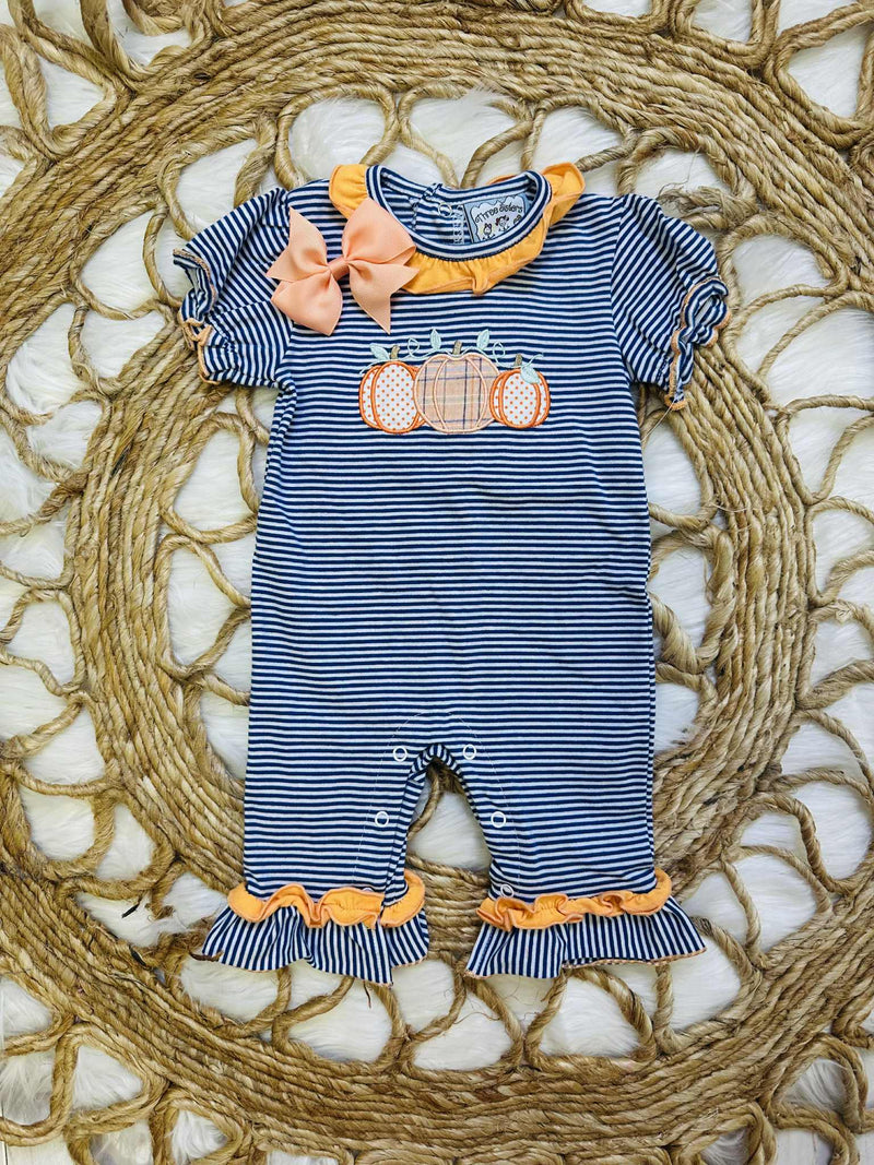 Girls Pumpkin Stripe Romper
