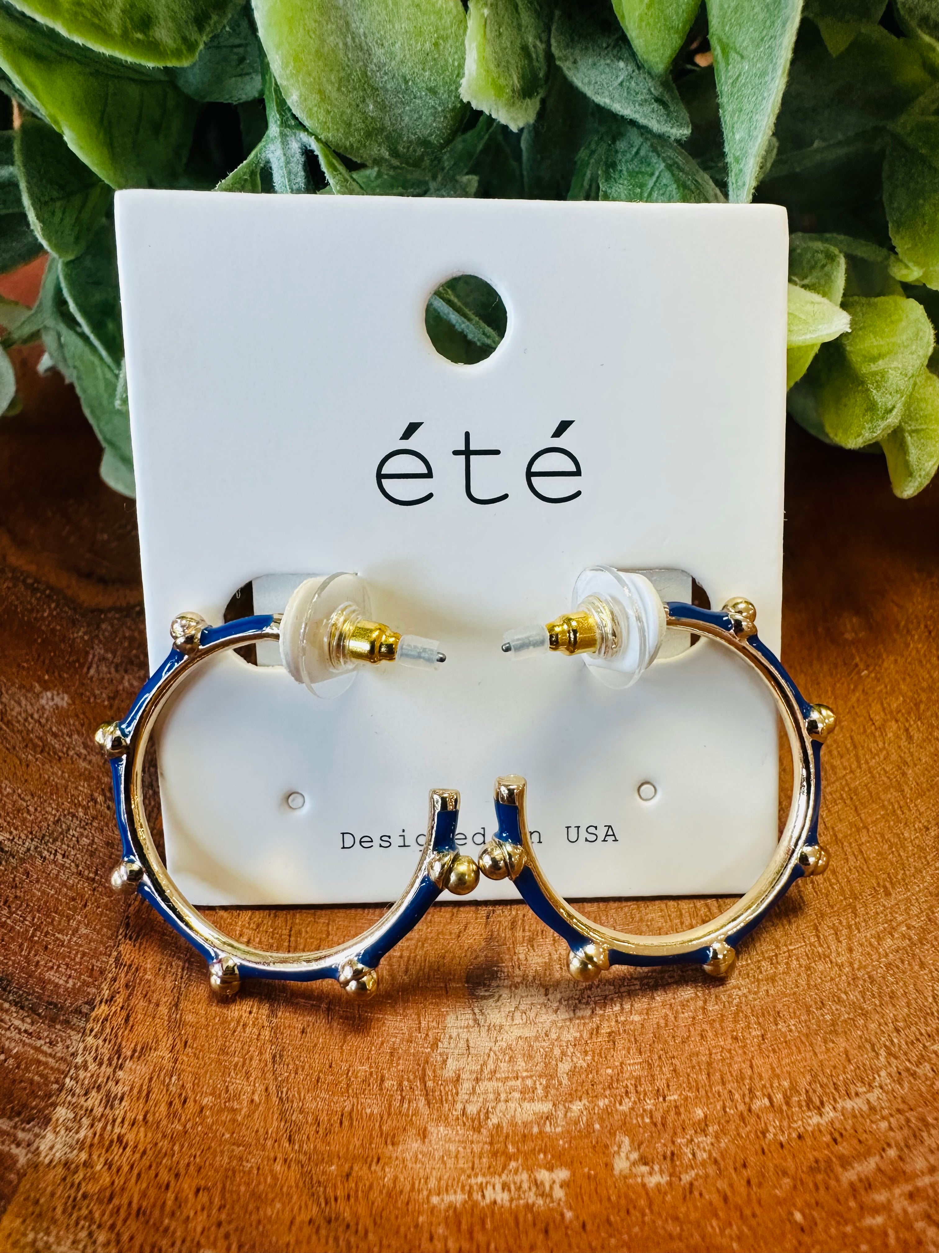 Women’s Royal Blue and Golden Pearl Hoops Earrings