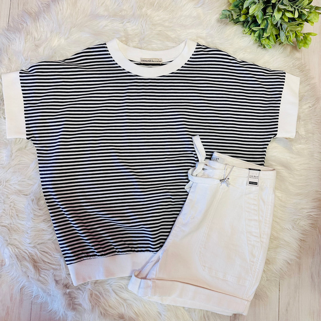 Women’s Zenana Navy Striped Top