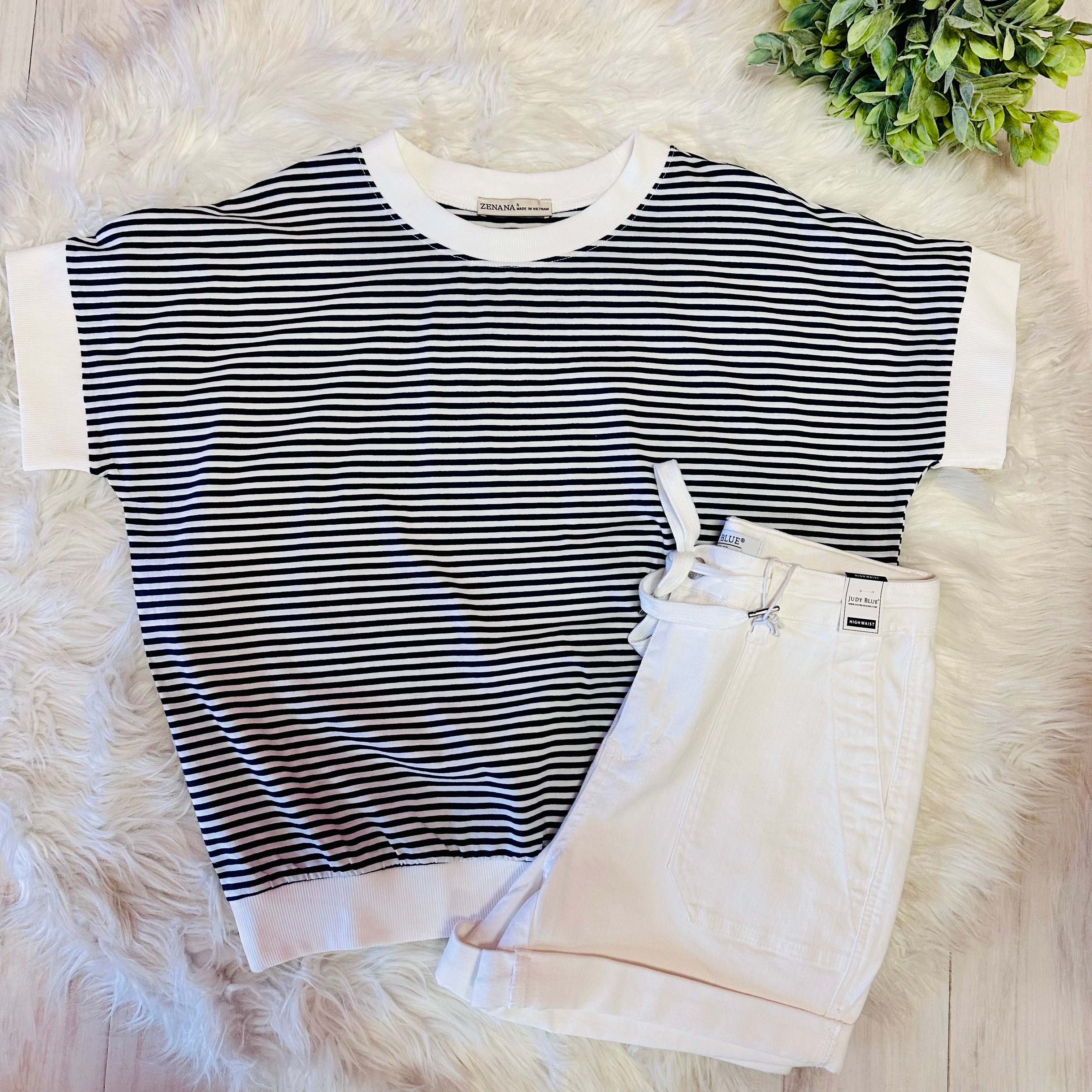 Women’s Zenana Navy Striped Top