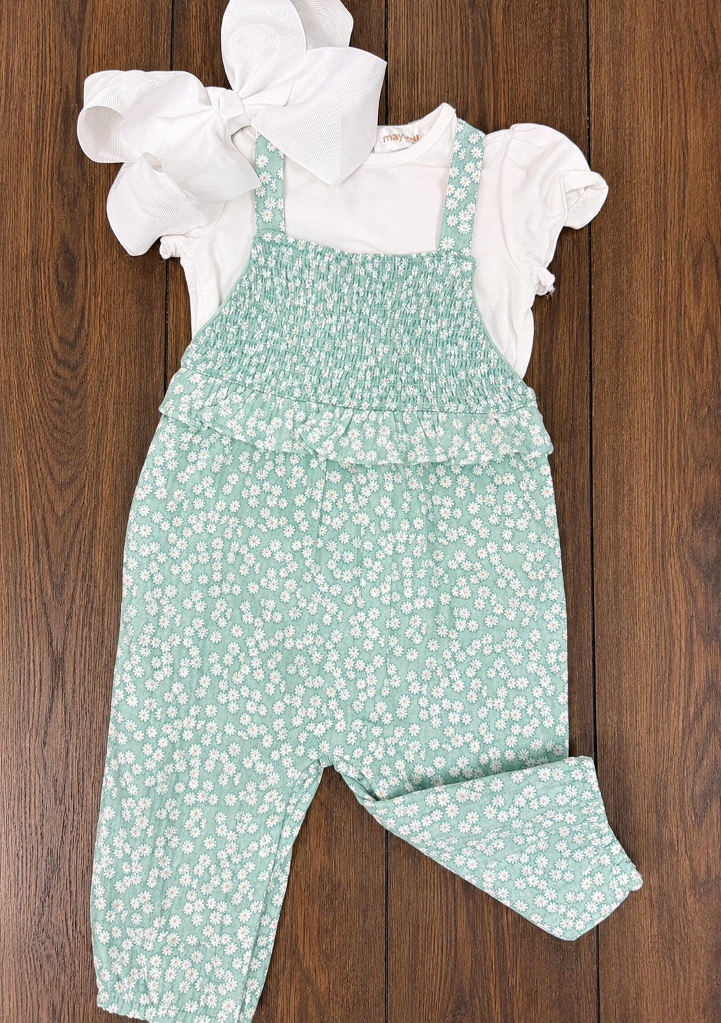 Girl’s Mayoral Blue Floral One Piece With Shirt outfit