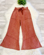Women’s Zenana Exposed- Seam Flare Hem Pants With Pockets In Rust