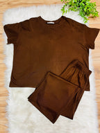 Women’s Zenana Solid Melange Mocha Pant Set