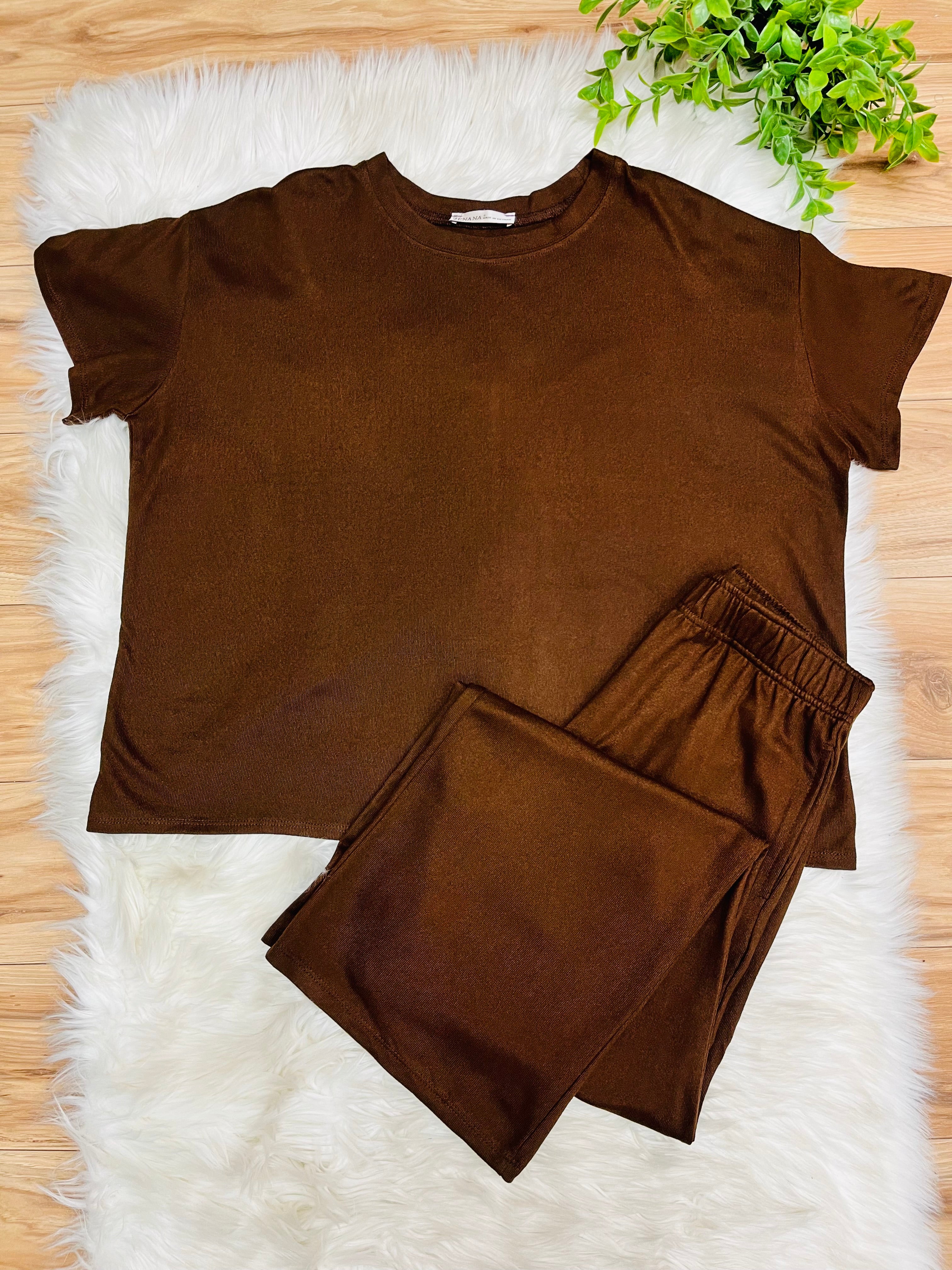 Women’s Zenana Solid Melange Mocha Pant Set