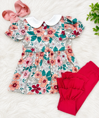 Girl’s Burgundy Floral Print Set