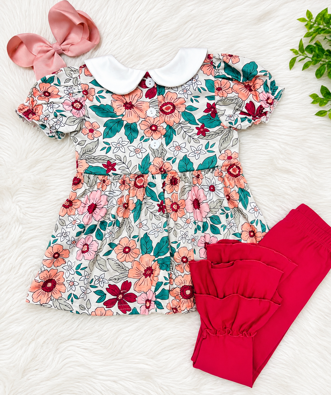 Girl’s Burgundy Floral Print Set