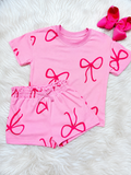 Girls Pink Bow Shorts Outfit