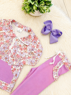 Girl’s Pink and Purple Floral Half Zip Pant Outfit Set