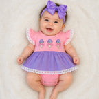 Girls Sweet Scoops Embroidered cotton ruffle bubble romper