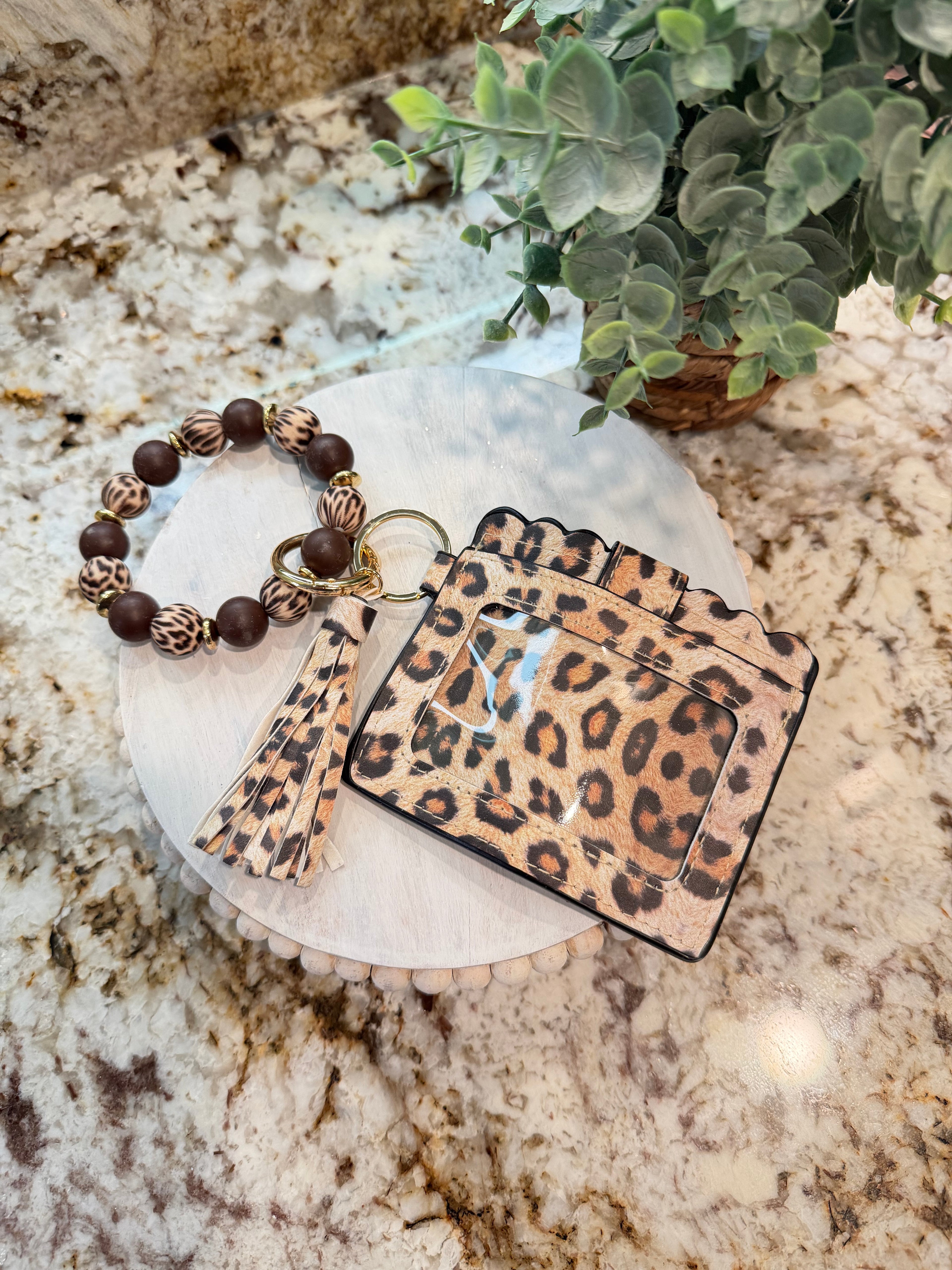 Wristlet ID Badge Pouch Keychain Cheetah