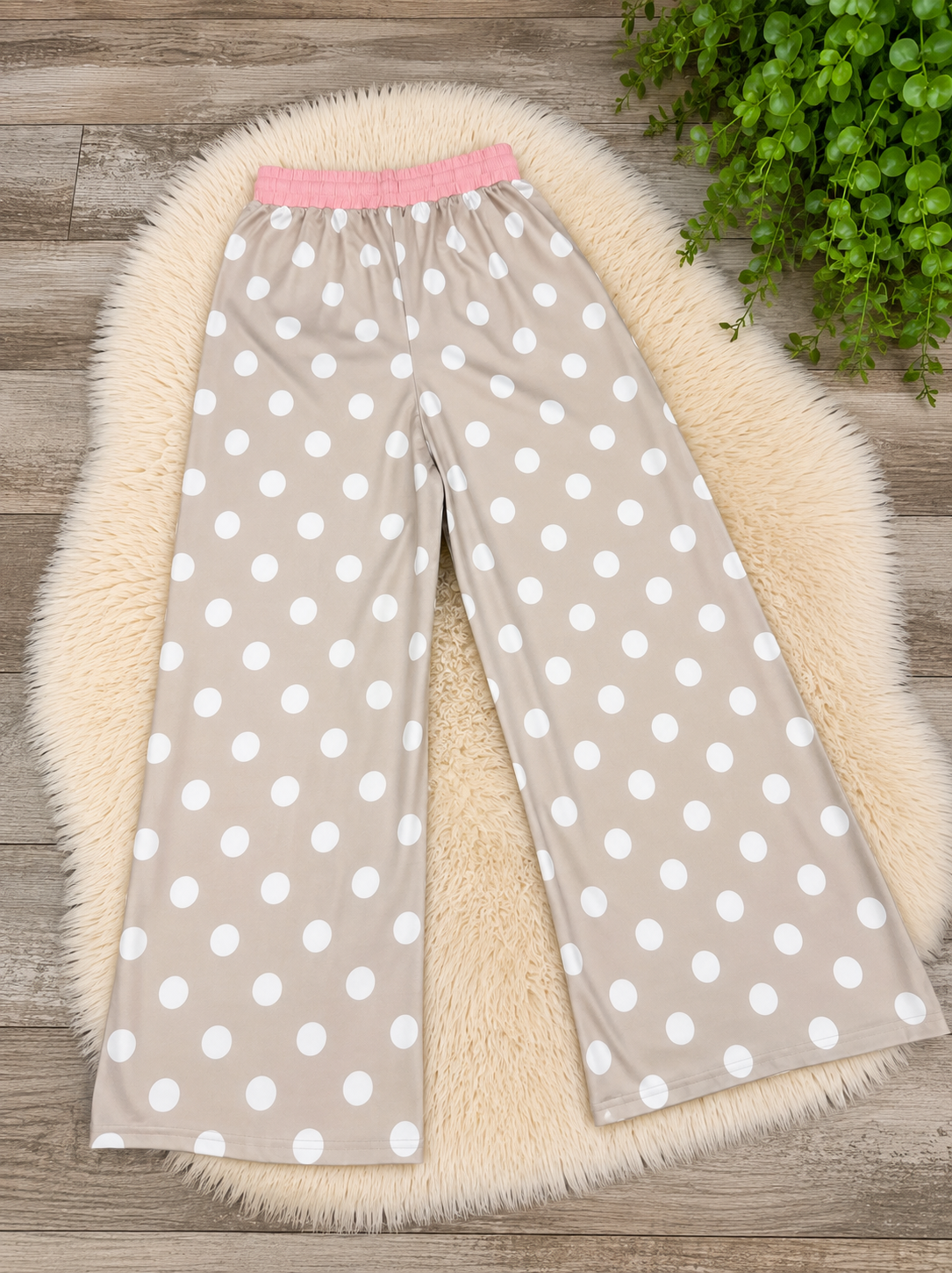 Evermmee Taupe Polka Dot Pants Set Womens