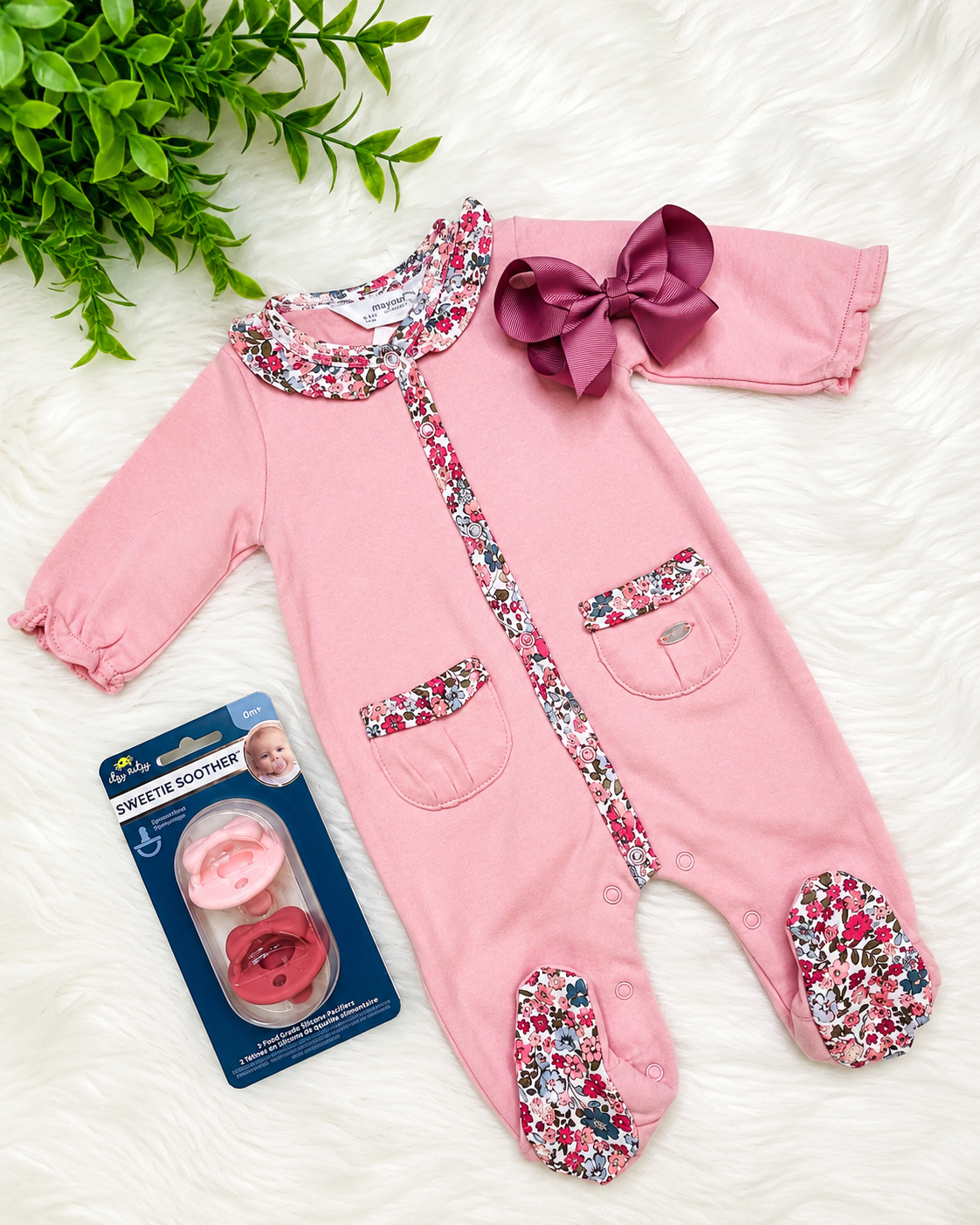 Girls Mayoral Newborn Pink Floral Sleeper