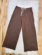 Women’s Zenana Chocolate White Detail Ribbed Set