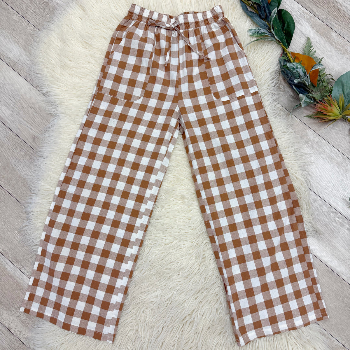 Autumn Check Linen Pants by Evermmee Women’s - True to Size