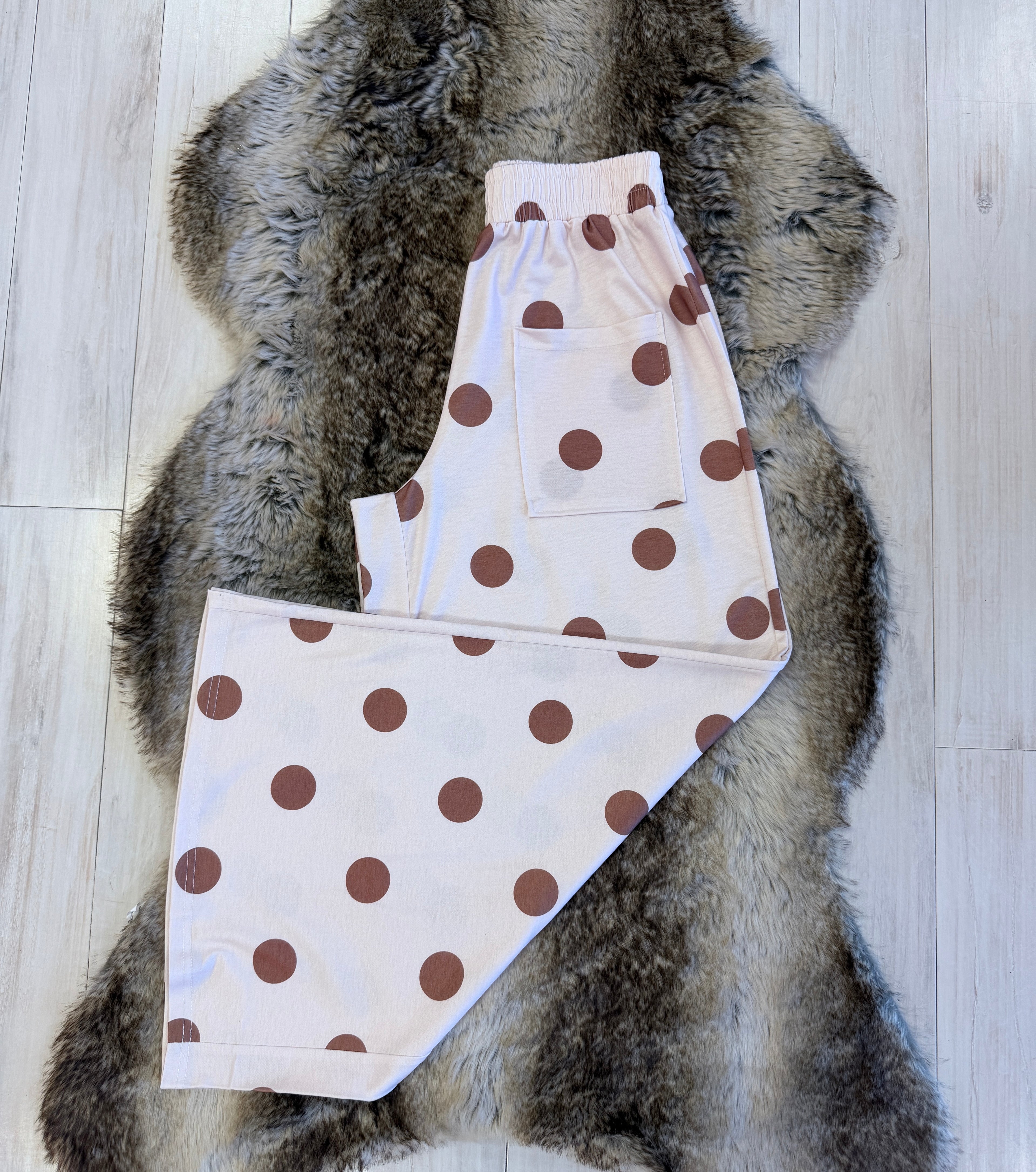 Women’s Evermmee Tan Polka Dot Wide Leg Pull on Pants