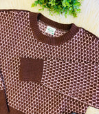 Women’s Brown And Pink Checkered Knit Crewneck Sweater