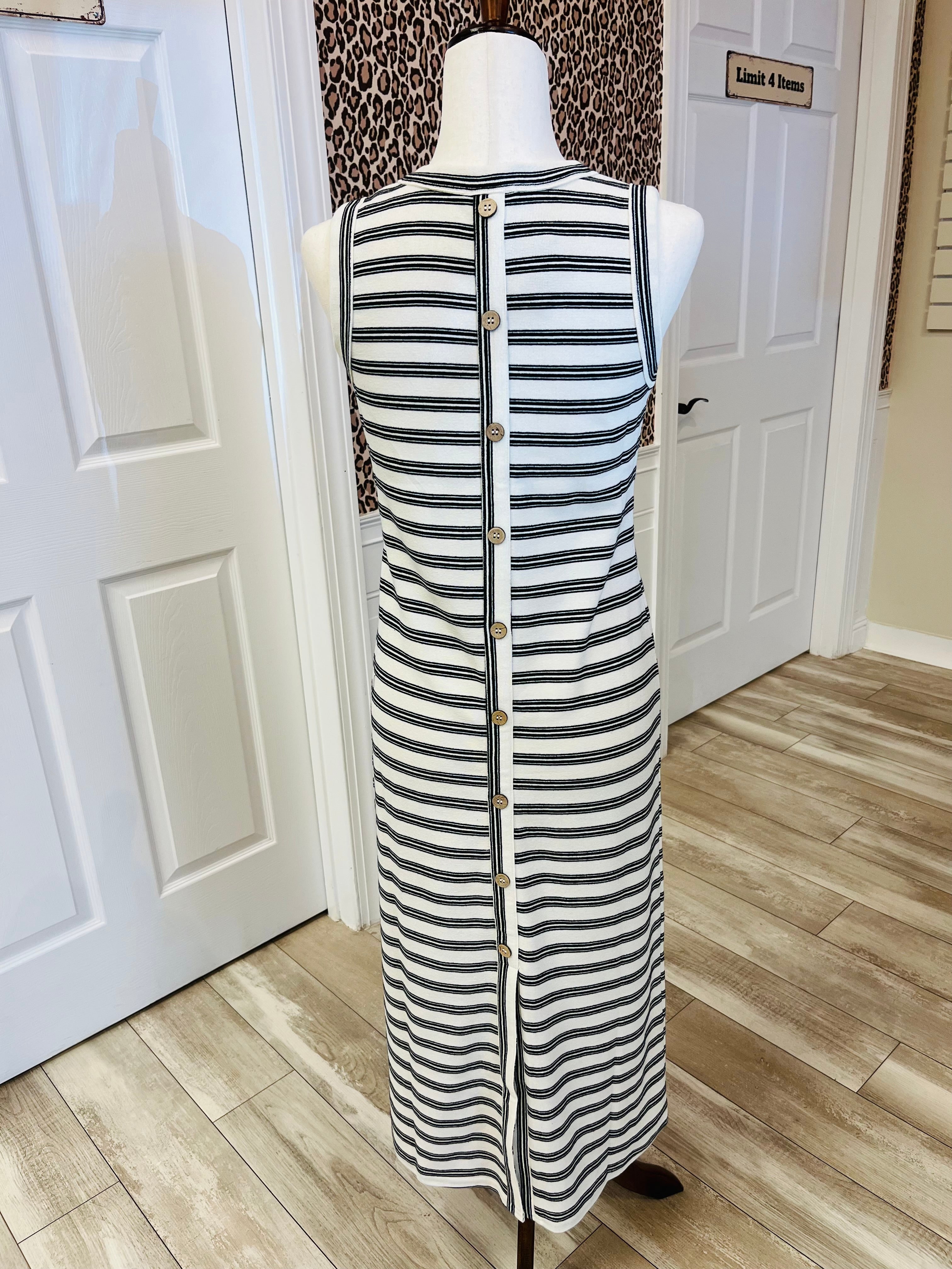 Women’s Blu Pepper Black Stripe Button Down Back Dress