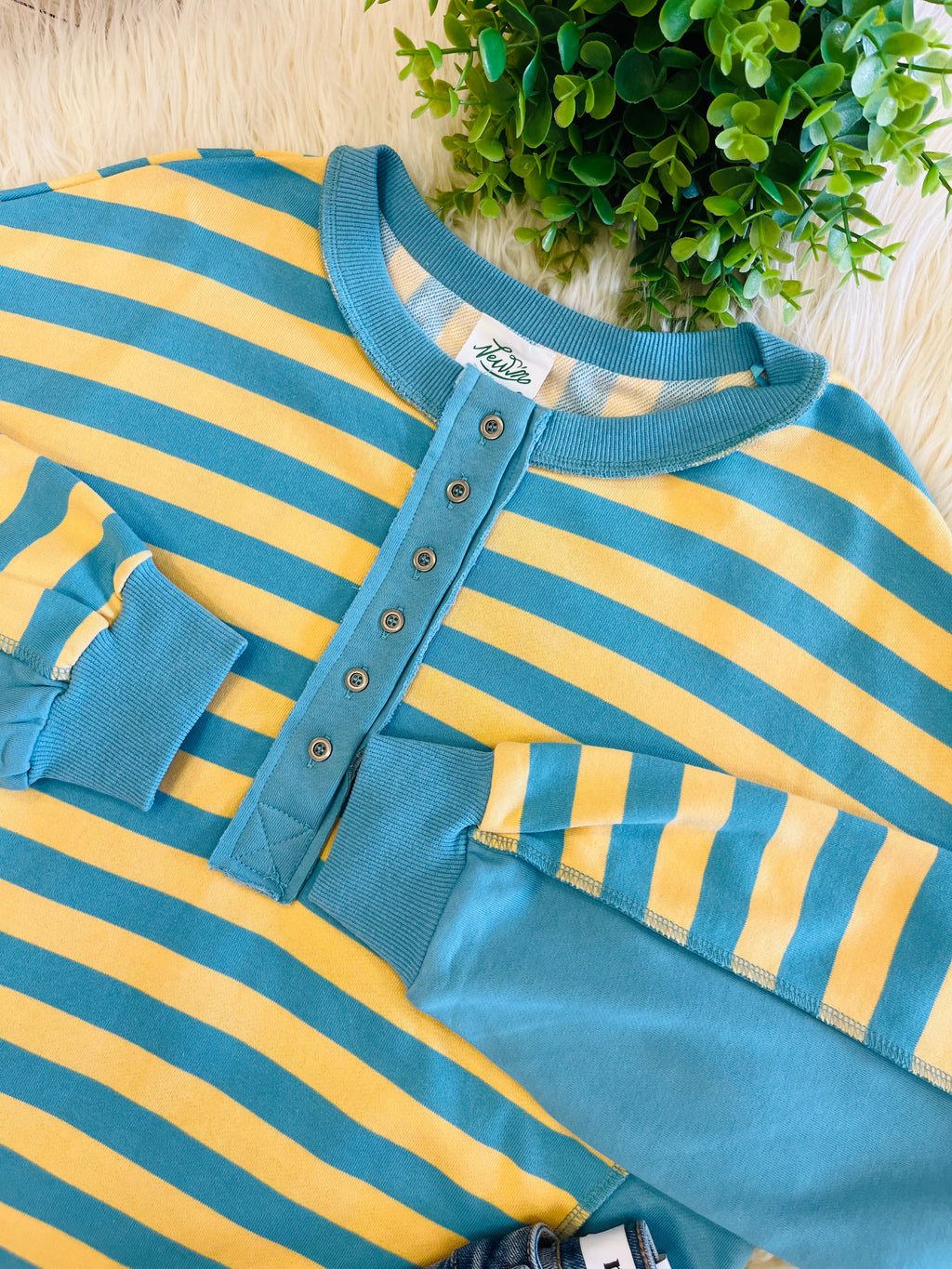 Women’s Yellow/Blue Striped Oversized Casual Knit Top