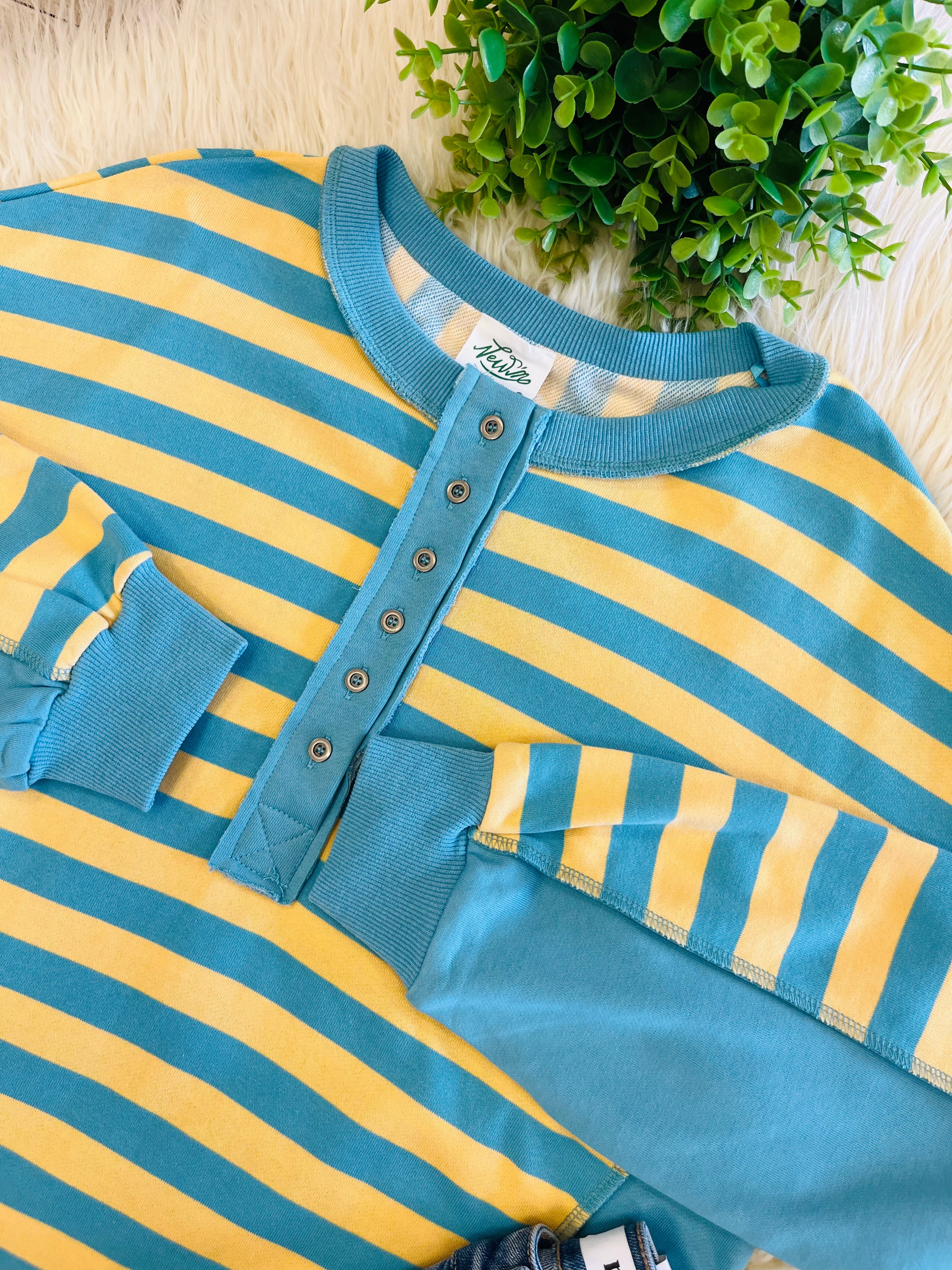Women’s Yellow/Blue Striped Oversized Casual Knit Top