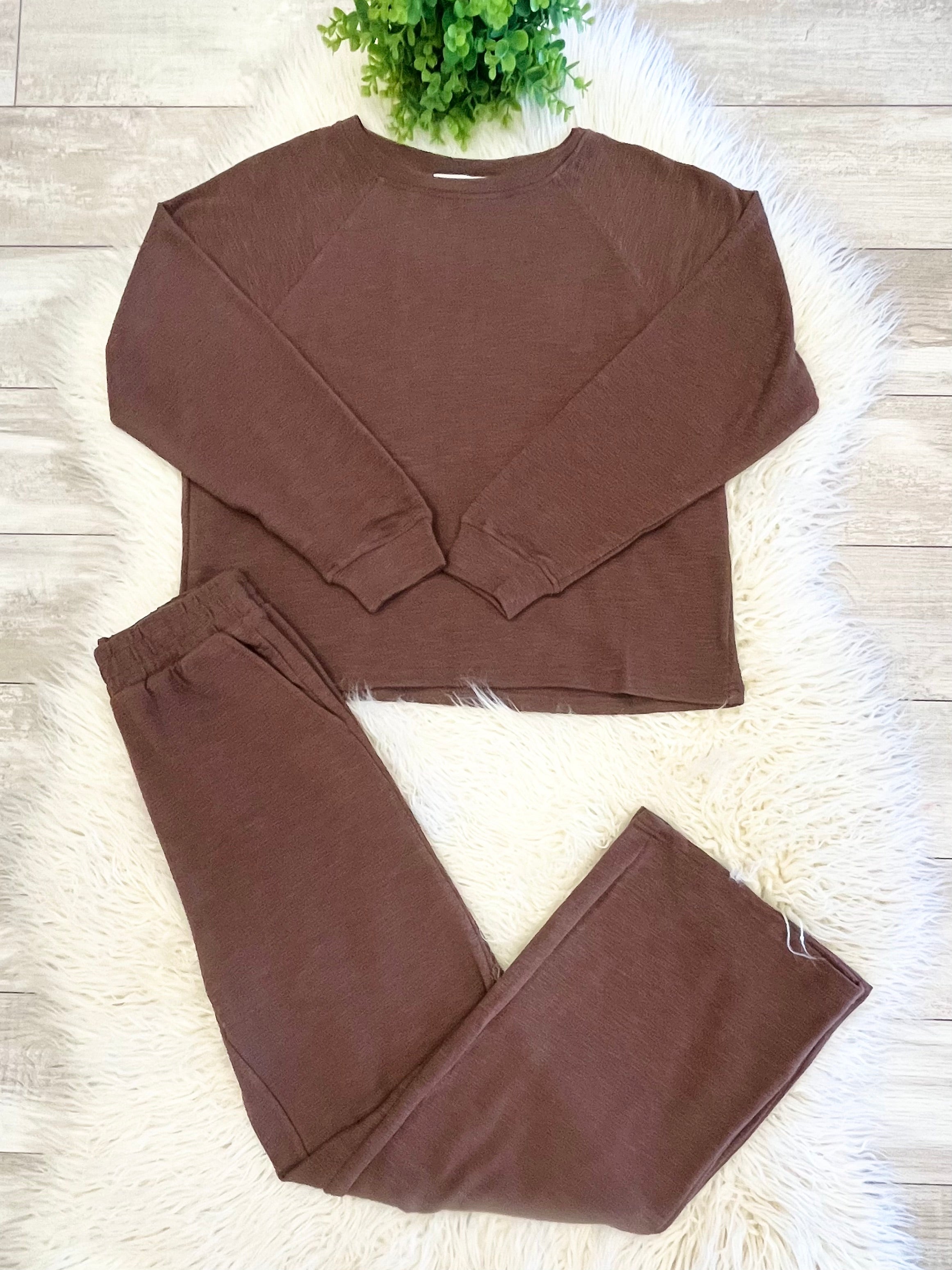Women’s Zenana Cute Cotton Long Sleeve Set in Brown