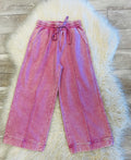 Women’s Zenana Cropped Wide Leg Comfy Light Rose Acid Wash Pants - True to Size