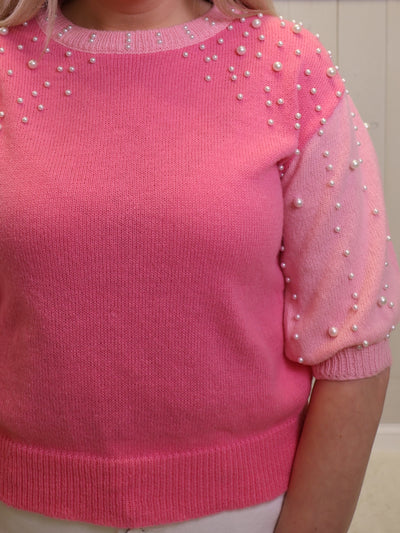 Pink Pearl Short Sleeve Sweater by BiBi