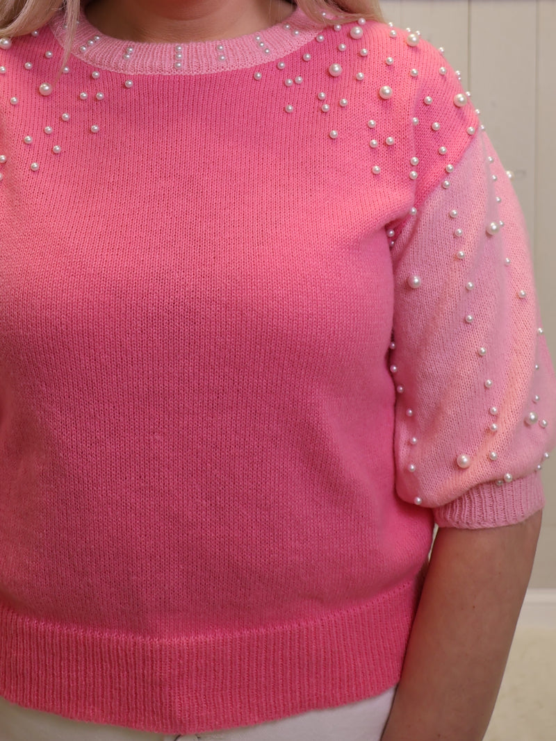 Pink Pearl Short Sleeve Sweater by BiBi