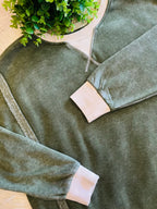 Women’s Zenana Washed Exposed Seam Sweatshirt In Olive Green