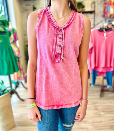 Zenana Burnt Pink Acid Wash Sleeveless Top - Mini Mee Boutique