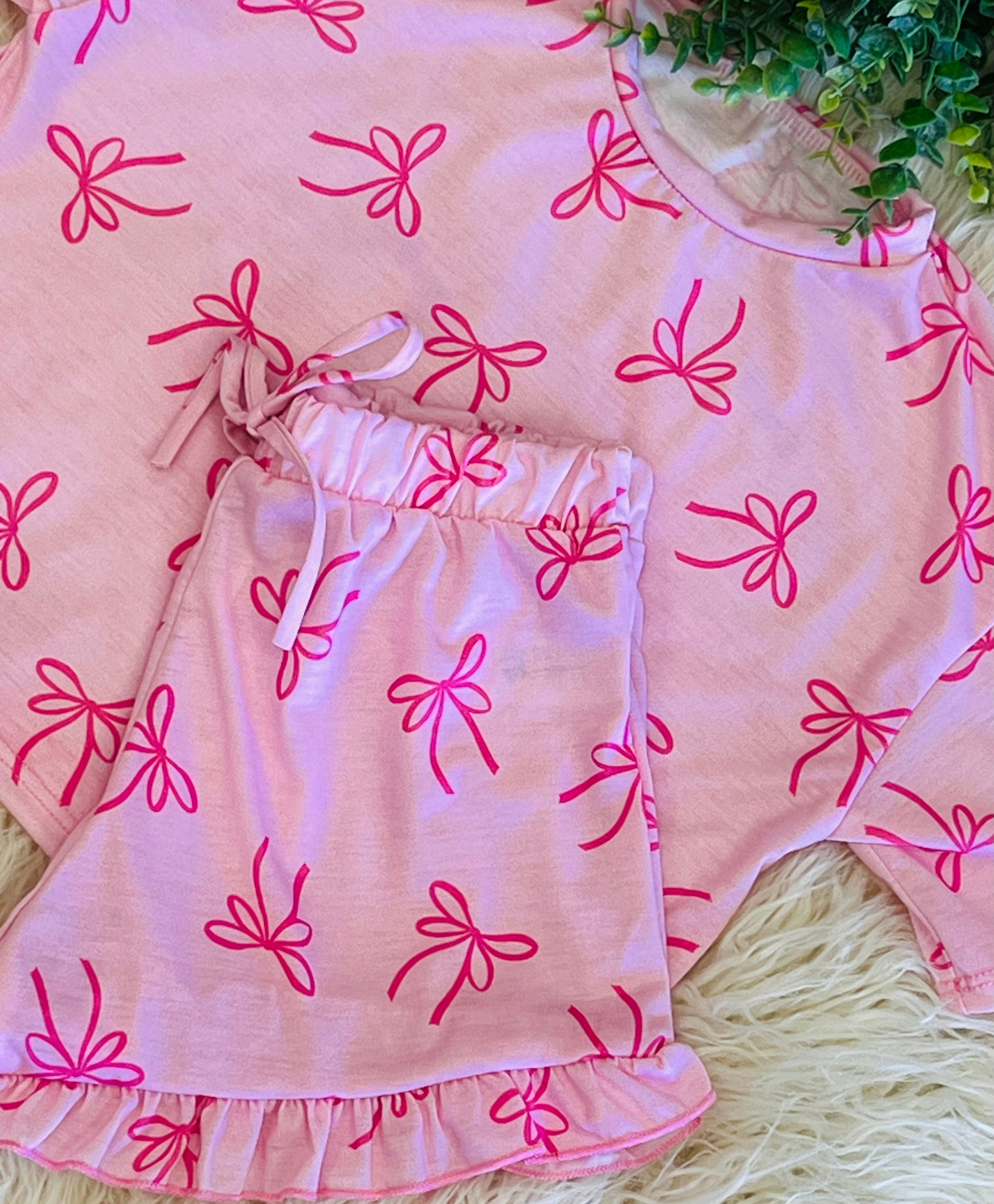 Girl’s Ribbon Print Top and Shorts Sets